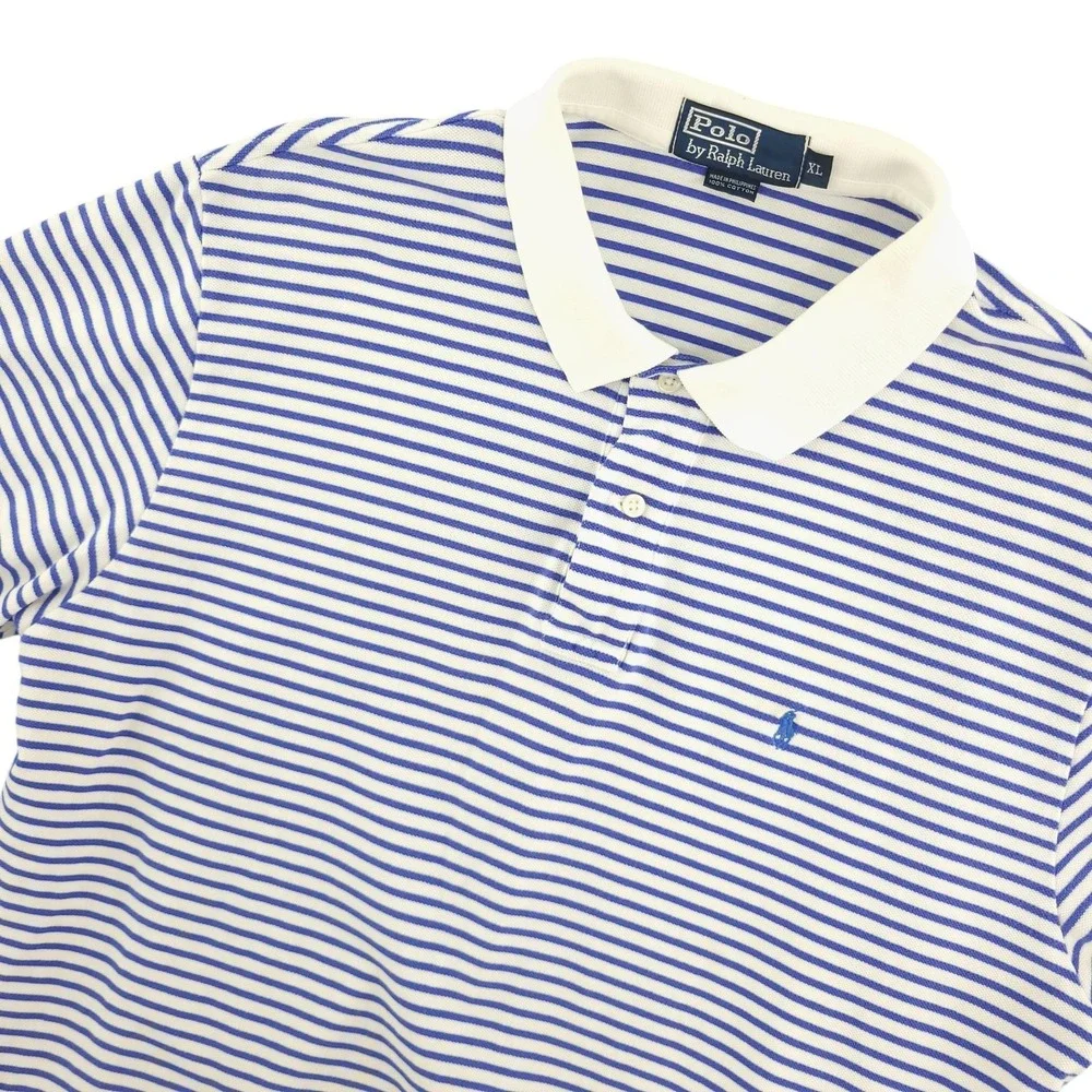 Polo By Ralph Lauren Polo Shirt Mens XL Blue Stripe Cotton Casual Summer Top
